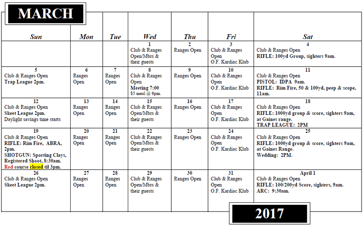 Elbert County Gun & Archery Club Schedules