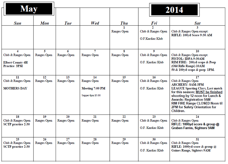 Elbert County Gun & Archery Club Schedules