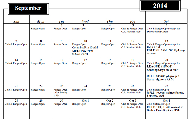 Elbert County Gun & Archery Club Schedules